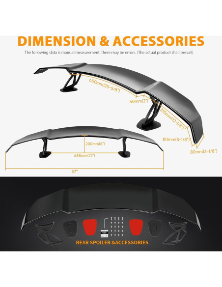 Alerón Trasero GT Wing 145cm DEERMOTO Negro Brillante