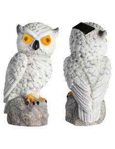Búho Falso Decoy LED Solar YJ 25.4cm Resina IP66
