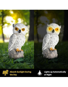 Búho Falso Decoy LED Solar YJ 25.4cm Resina IP66 2