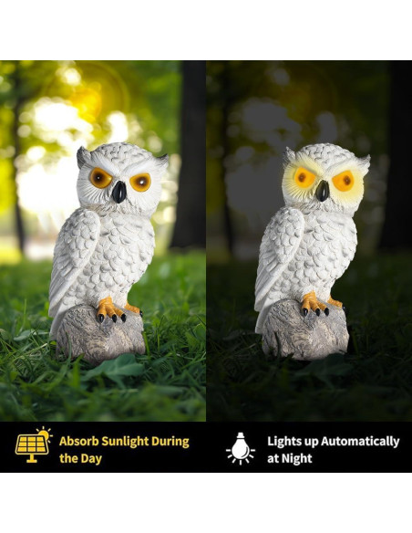 Búho Falso Decoy LED Solar YJ 25.4cm Resina IP66