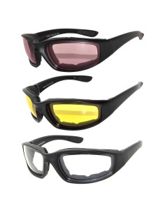 Juego de 3 gafas de sol para moto UV400 con almohadilla