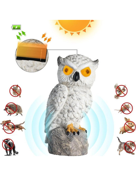Búho Falso Decoy LED Solar YJ 25.4cm Resina IP66