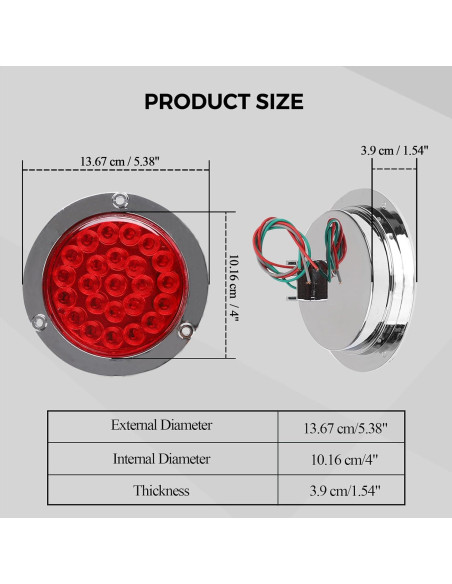 Luces de Freno LED 4" Rojas BLACKHORSE-RACING 4Pcs Impermeables