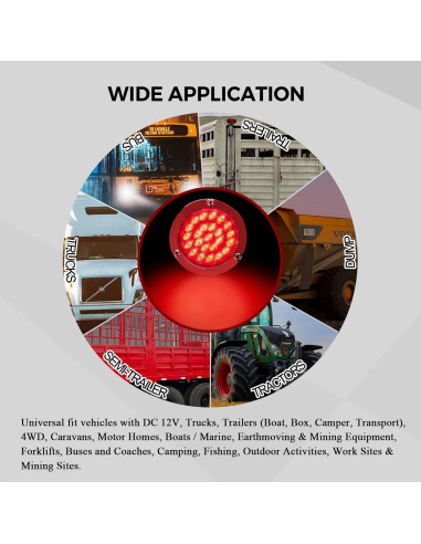 Luces de Freno LED 4" Rojas BLACKHORSE-RACING 4Pcs Impermeables