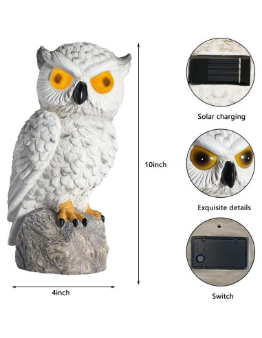 Búho Falso Decoy LED Solar YJ 25.4cm Resina IP66