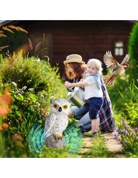 Búho Falso Decoy LED Solar YJ 25.4cm Resina IP66