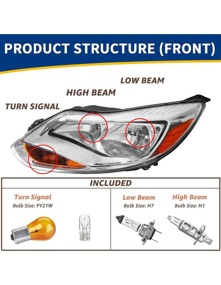 Faros Halógenos Ford Focus 2012-2014 SAFAUTOPARTS Cromo Ámbar