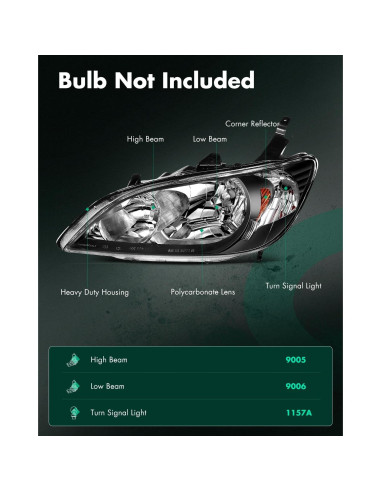 Conjunto de Faros SCITOO para Honda Civic 2004-2005 - Carcasa Negra