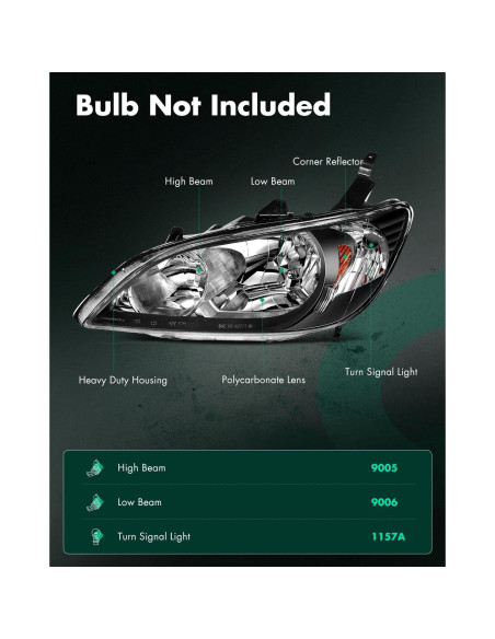 Conjunto de Faros SCITOO para Honda Civic 2004-2005 - Carcasa Negra