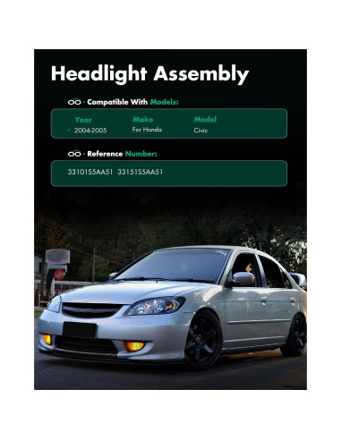 Conjunto de Faros SCITOO para Honda Civic 2004-2005 - Carcasa Negra