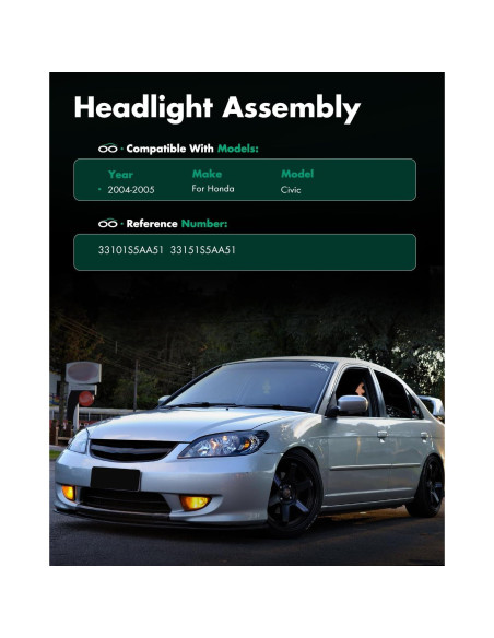 Conjunto de Faros SCITOO para Honda Civic 2004-2005 - Carcasa Negra