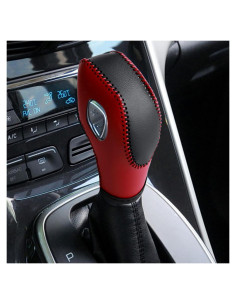 Cubierta de pomo de cambio AICARS cuero negro con costuras rojas