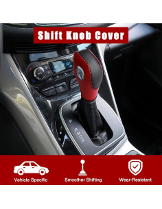 Cubierta de pomo de cambio AICARS cuero negro con costuras rojas 2