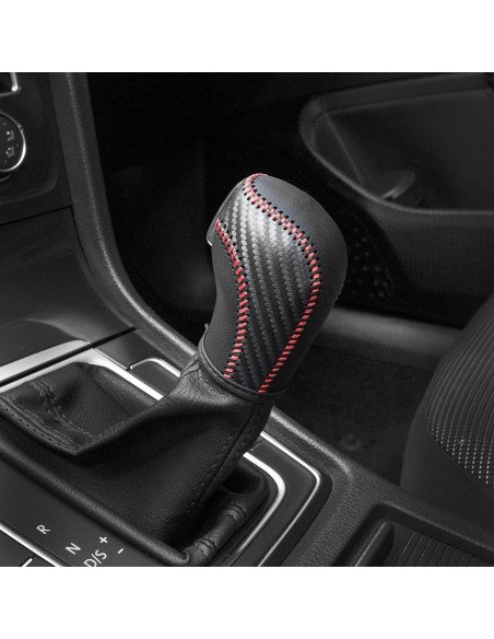 Cubierta de palanca de cambios JIECHEN de cuero rojo para VW