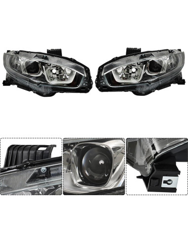 Conjunto de Faros Halógenos Thomletha para Honda Civic 2016-2020