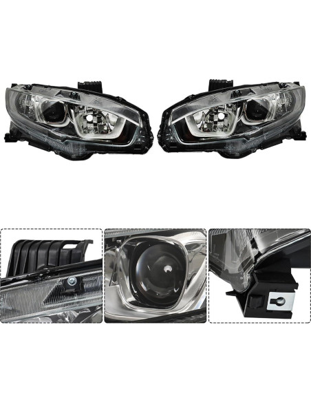 Conjunto de Faros Halógenos Thomletha para Honda Civic 2016-2020