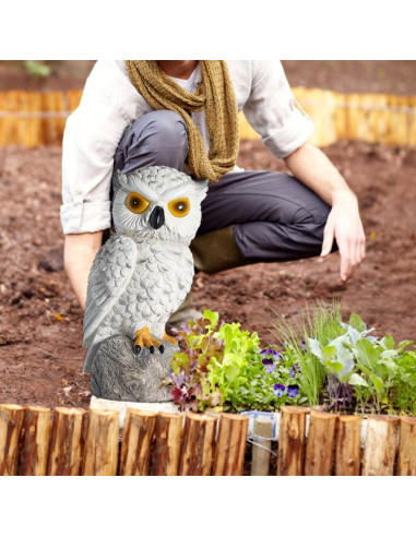 Búho Falso Decoy LED Solar YJ 25.4cm Resina IP66