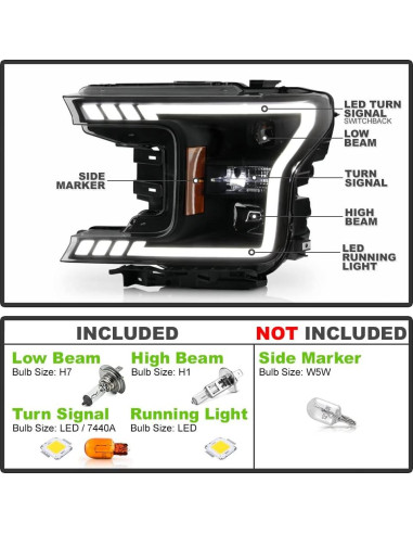 Faros Proyector LED ACANII para Ford F150 2018-2020, Negro