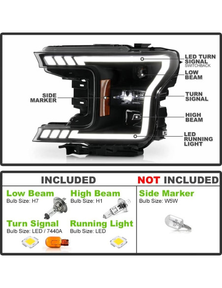 Faros Proyector LED ACANII para Ford F150 2018-2020, Negro