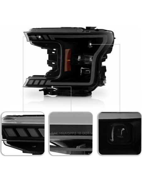 Faros Proyector LED ACANII para Ford F150 2018-2020, Negro