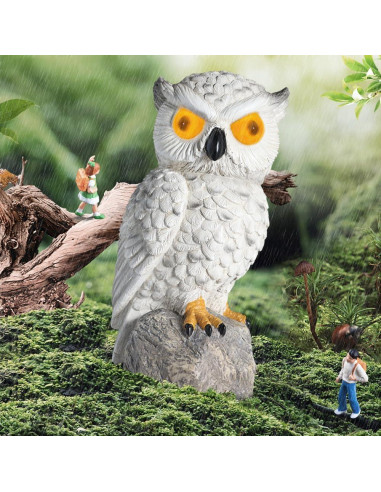 Búho Falso Decoy LED Solar YJ 25.4cm Resina IP66