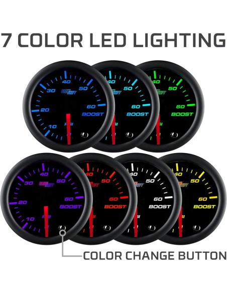 Medidor de Presión de Turbo GlowShift 60 PSI 52mm Mecánico