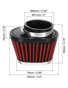 Filtro de Aire Universal PATIKIL 51mm Rojo para Motocicleta 2