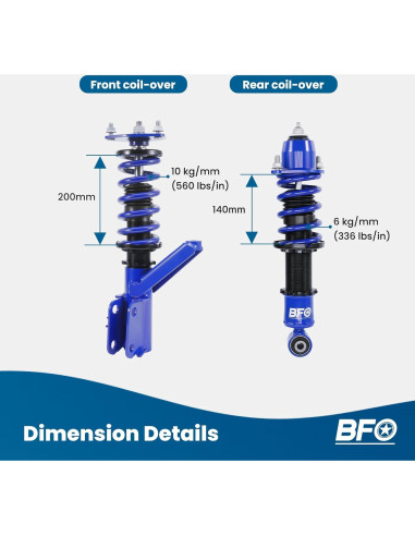 Coilovers BFO Ajustables para Honda Civic 2001-2005 Azul