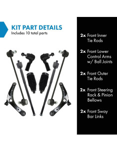 Kit de Dirección y Suspensión Delantera TRQ 10 Piezas PSA29061 2