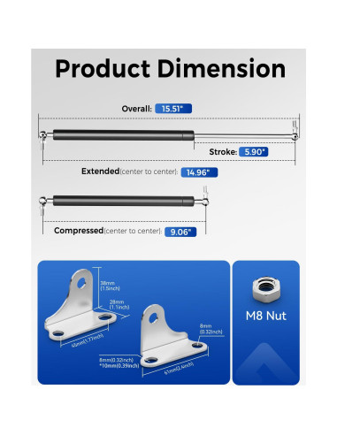 Resortes de Gas ARANA 15" (38.1 cm) 67 lbs (30.4 kg) para Cama