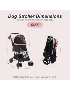 Carrito para Mascotas Romiromi Plegable Rosa 4 Ruedas 15 kg 2