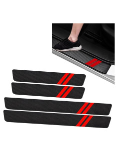 Tira de Umbral de Coche Opuweiy 4 PCS Fibra de Carbono Rojo