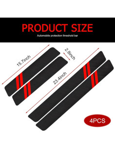 Tira de Umbral de Coche Opuweiy 4 PCS Fibra de Carbono Rojo 2