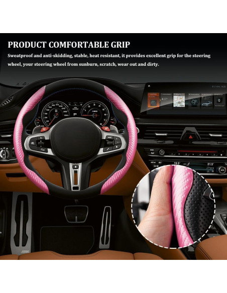 Funda de Volante de Coche QZTYTY Antideslizante Rosa