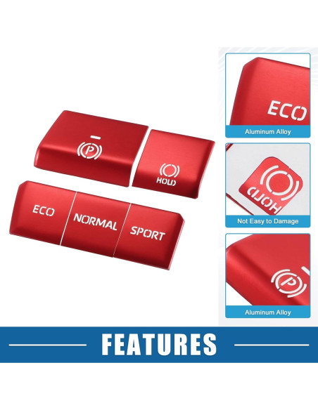 Cubierta de Botón de Freno de Mano Electrónico A ABSOPRO Roja - 5 Piezas para Toyota RAV4 2019-2022