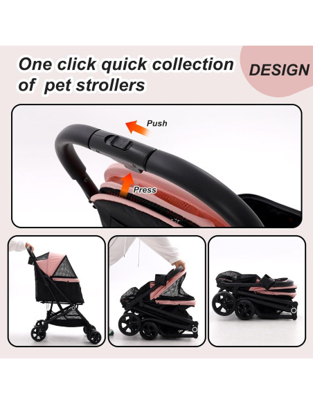 Carrito para Mascotas Romiromi Plegable Rosa 4 Ruedas 15 kg