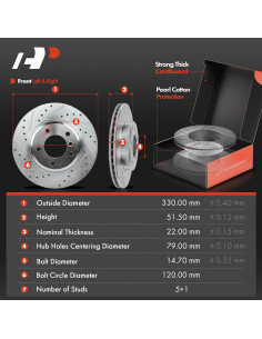 Discos de Freno Perforados y Ranurados A-Premium + Pastillas Cerámicas BMW E46 325xi 2001-2005 2