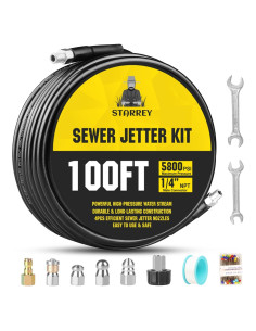 Kit Jetter de Drenaje STARREY 30.48m 5800PSI Manguera y Boquillas