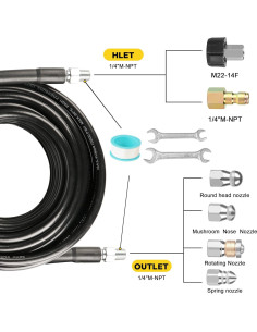 Kit Jetter de Drenaje STARREY 30.48m 5800PSI Manguera y Boquillas 2