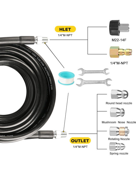 Kit Jetter de Drenaje STARREY 30.48m 5800PSI Manguera y Boquillas