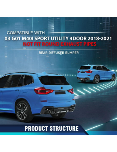 Labio de Difusor Trasero PIT66 para BMW X3 G01 M40i 2018-2021