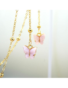 Cadena de Gafas Rosa con Mariposa y Perlas Doradas 2