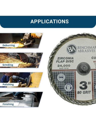 Disco de Aleta Curvado 3" Zirconia Benchmark Abrasives 80 Grano - Paquete de 10