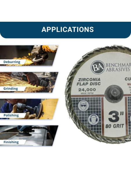 Disco de Aleta Curvado 3" Zirconia Benchmark Abrasives 80 Grano - Paquete de 10