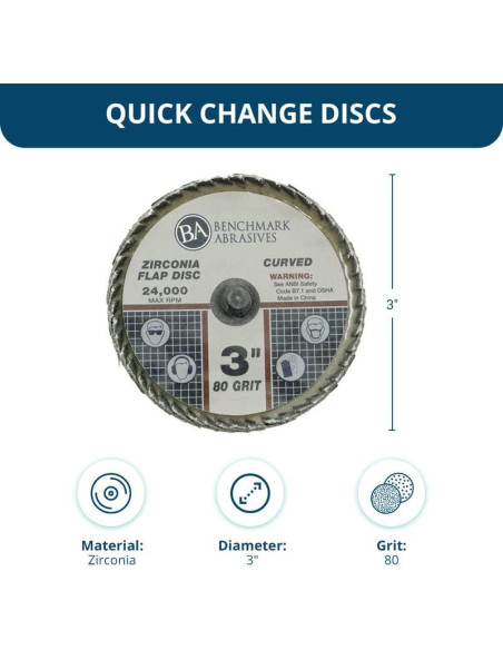 Disco de Aleta Curvado 3" Zirconia Benchmark Abrasives 80 Grano - Paquete de 10