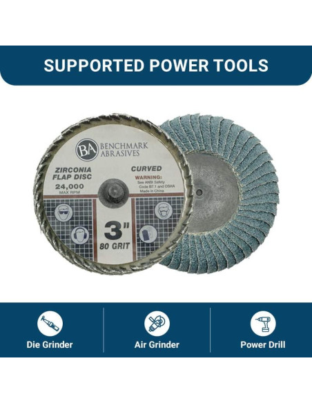 Disco de Aleta Curvado 3" Zirconia Benchmark Abrasives 80 Grano - Paquete de 10