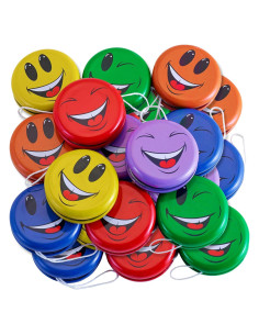 Set de 12 Yo-Yos de Metal Caras Sonrientes 5 cm para Niños