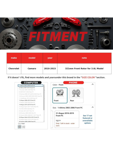 Kit de Freno Delantero Motorevo para Chevrolet Camaro 2010-2015