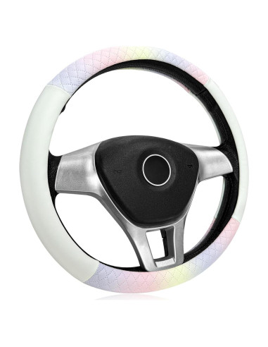 Funda de Volante YTFRL 38 cm Cuero Antideslizante Blanco y Rosa