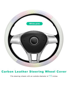 Funda de Volante YTFRL 38 cm Cuero Antideslizante Blanco y Rosa 2